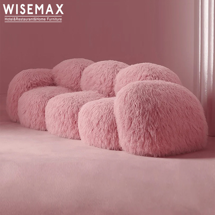 WISEMAX FURNITURE modern accent chair pink lamb wool sheepskin living room lounge chair teddy fabric sheep skin sofa chair