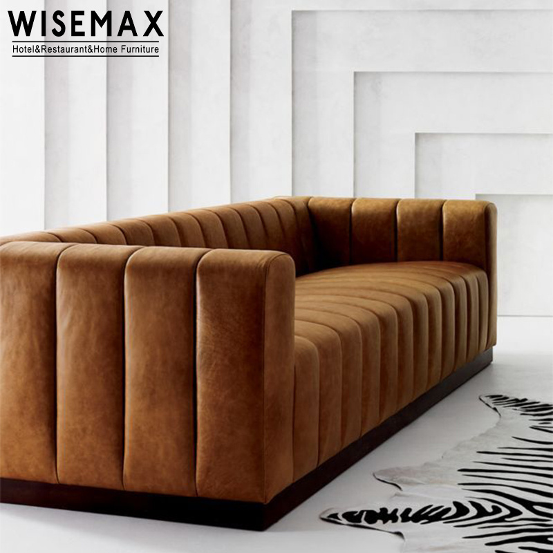 WISEMAX FURNITURE Factory Luxury Living Room Europe High End Leather Lounge Sofa 3 Seater Chaise Leather Sofa For Home Hotel