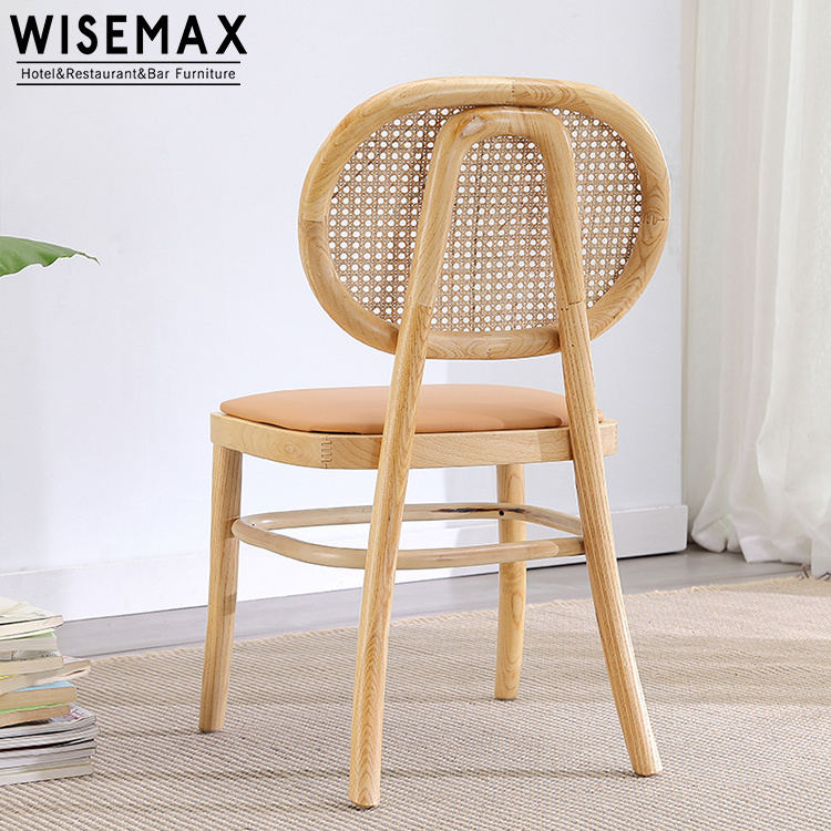 Rattan back antique durable solid wooden rattan cane dining restaurant chair natural color modern furniture