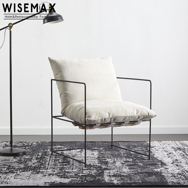 WISEMAX Hot Sale Modern Nordic Minimalist Patio Fabric Lounge Chair   Comfortable Metal Design Single or Double Lazy Sofa Chair