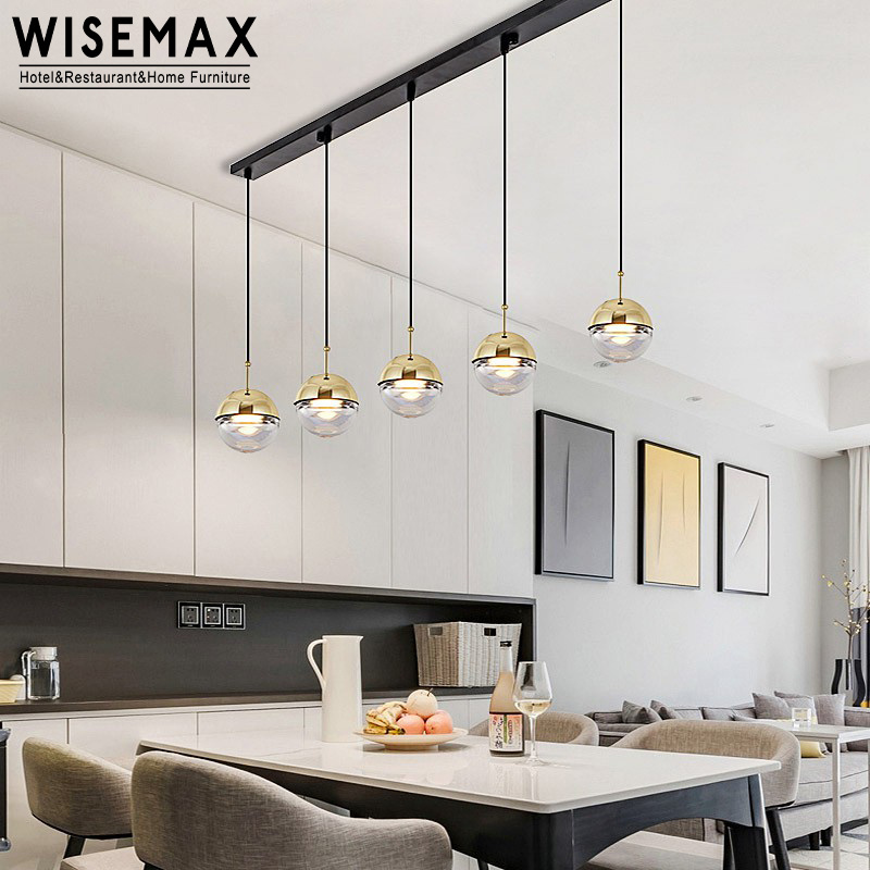 WISEMAX FURNITURE New Art Deco Restaurant Kitchen Hanging Lights Hand Glass Ball Party Decor Chandeliers Pendant Lights For Home