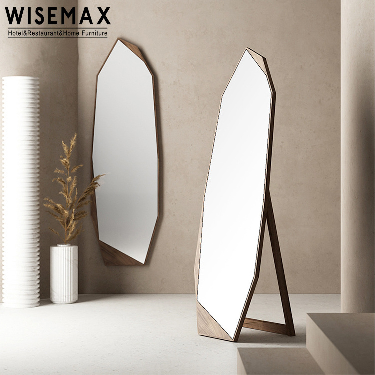 WISEMAX FURNITURE Minimalist home decor Large walnut wood side full length mirror Irregular shape hung floor mirror