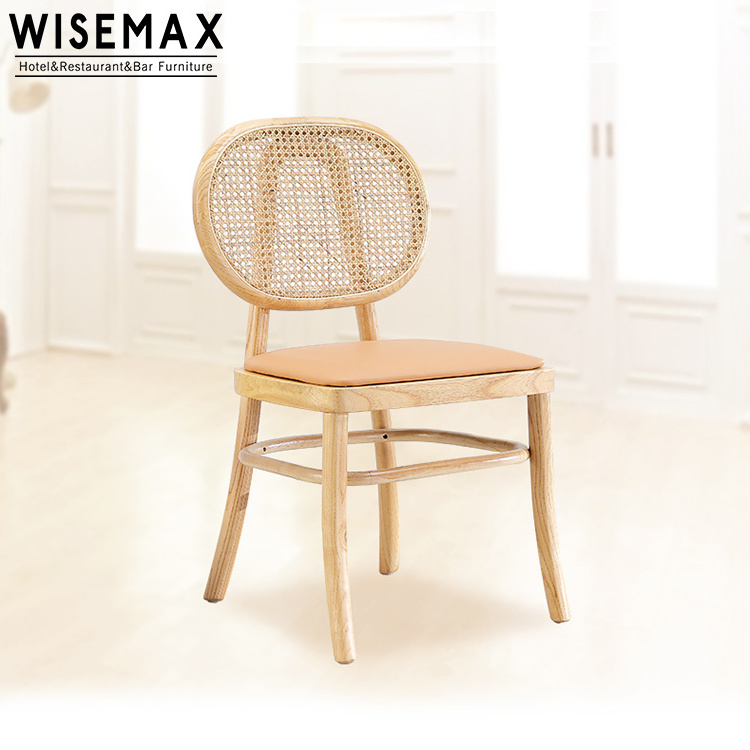 Rattan back antique durable solid wooden rattan cane dining restaurant chair natural color modern furniture