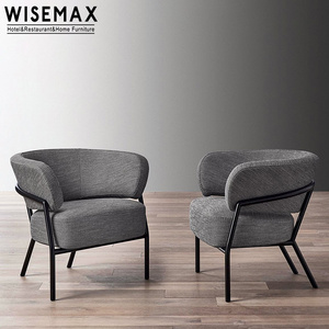 WISEMAX FURNITURE Modern living room furniture White fabric single sofa chair Black metal frame home leisure chair with arm