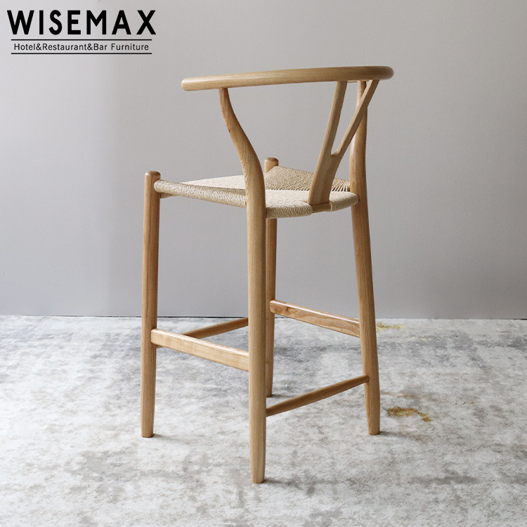 WISEMAX FURNITURE Hot sale wishbone wooden high bar chair with woven seat and backresr hans wegner bar stool chairs