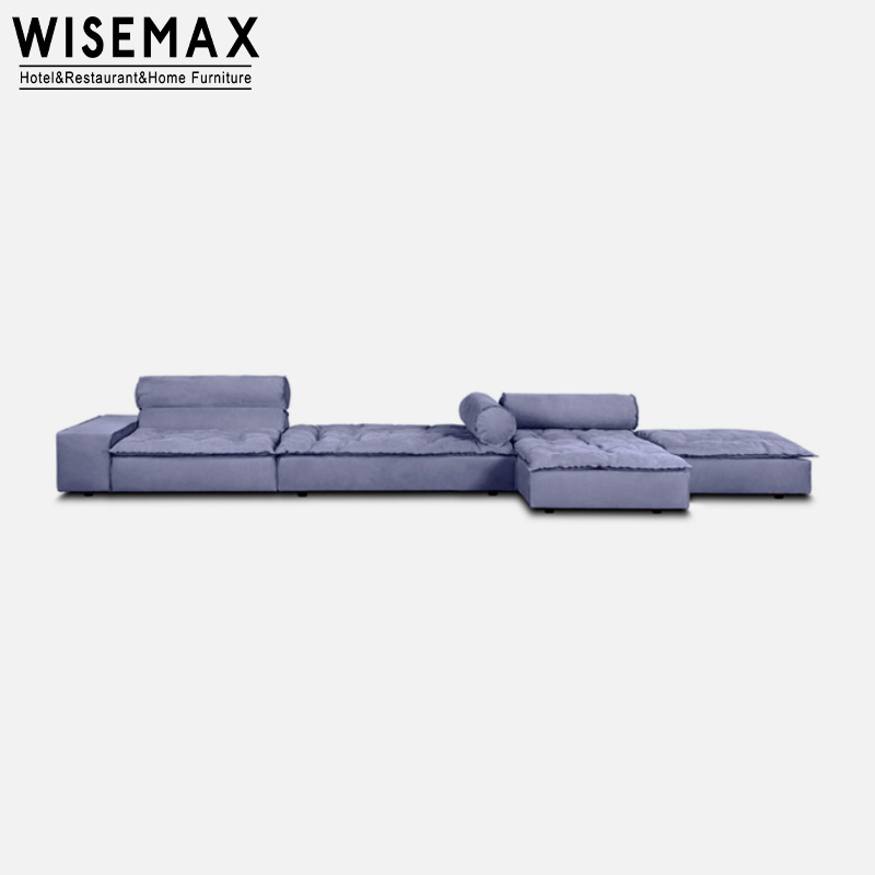 WISEMAX FURNITURE Luxury furniture suede fabric l shape living room sofas fabric lounge floor sectional sofa couch with ottoman