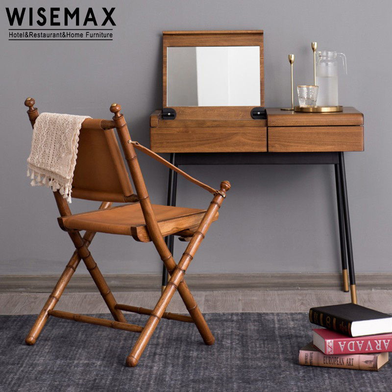 WISEMAX FURNITURE Factory Hot Sale Portable Outdoor Folding Chair Wood Outdoor Camping Portable Leather Folding Leisure Chair