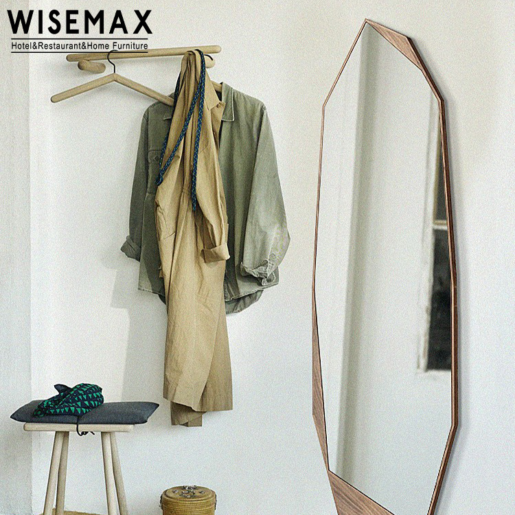 WISEMAX FURNITURE Minimalist home decor Large walnut wood side full length mirror Irregular shape hung floor mirror