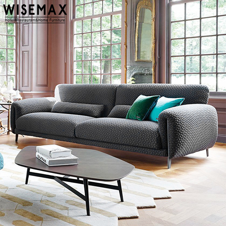 WISEMAX  FURNITURE living room sofas fabric luxury accent chair blue velvet with metal legs single sofa set for hotel home