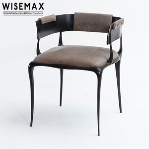 WISEMAX FURNITURE designer furniture luxury suede leather single sofas chair black metal legs armrest leisure accent chair hotel