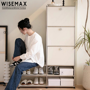 WISEMAX FURNITURE Luxury living room hallway shoe shelves steel lockable shoe cabinet for hotel home villa