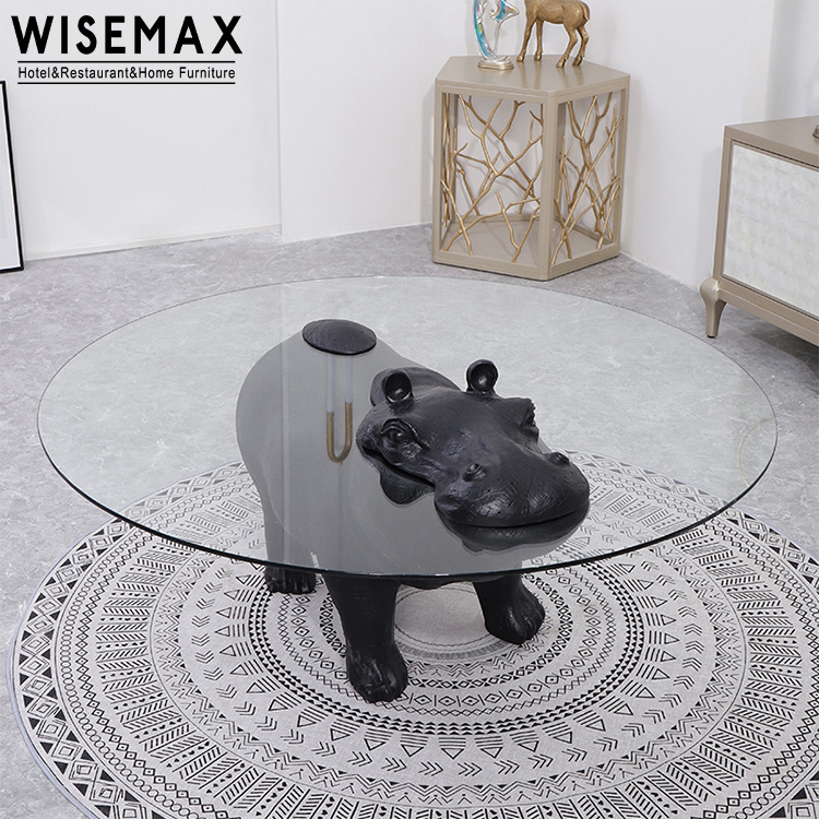 WISEMAX FURNITURE Modern light luxury high-end glass hippo coffee table personality furniture animal shape hippo coffee table