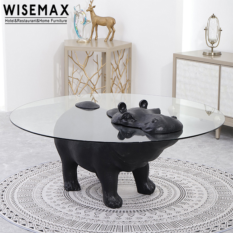 WISEMAX FURNITURE Modern light luxury high-end glass hippo coffee table personality furniture animal shape hippo coffee table