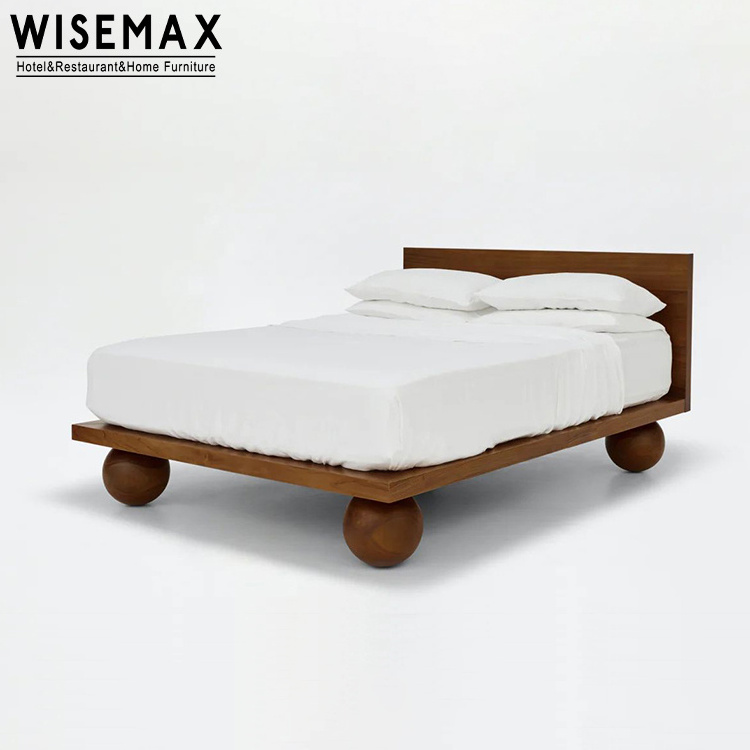 WISEMAX FURNITURE Modern bedroom furniture Walnut color solid wood frame white fabric king size double bed for home