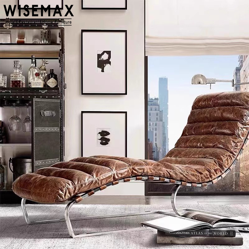 WISEMAX FURNITURE  leather lounge chair luxury bedroom furniture leisure leather chaise longue modern living room leisure chair