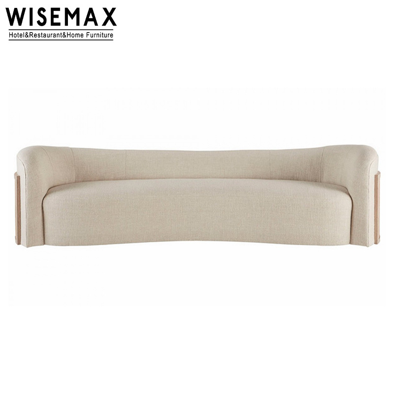 WISEMAX FURNITURE Retro Rattan Curved Backrest Sofa Set With Line Fabric Upholstery Foe Home Use Living Room Furniture