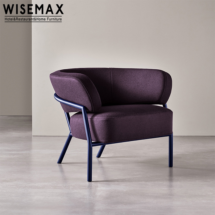 WISEMAX FURNITURE Modern living room furniture White fabric single sofa chair Black metal frame home leisure chair with arm