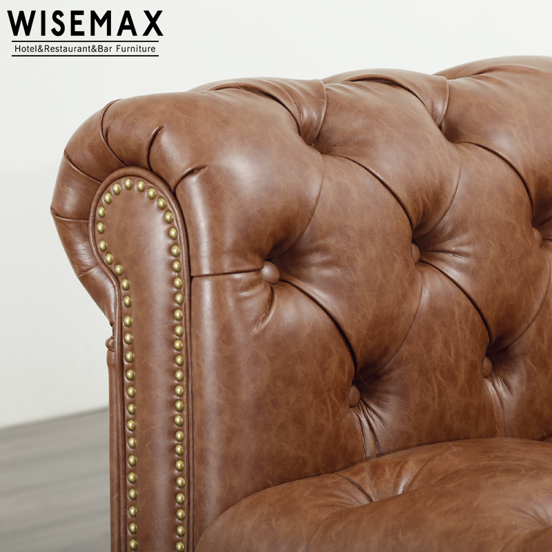 WISEMAX American modern furniture antique 3 seats upholstery vintage leather living room used chesterfield leisure sleeper sofa