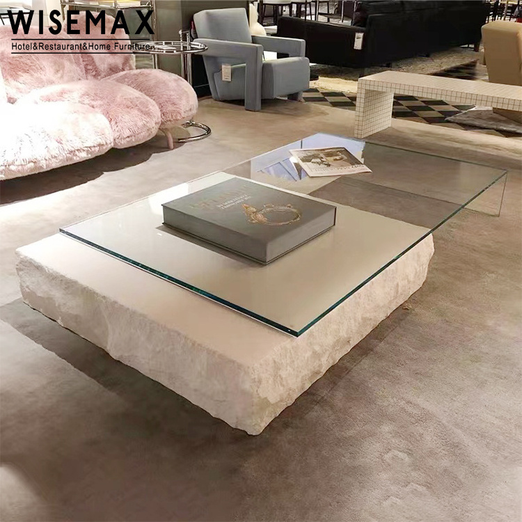 WISEMAX FURNITURE Luxury living room furniture fiberglass plinth coffee table glass top rectangle center table for hotel