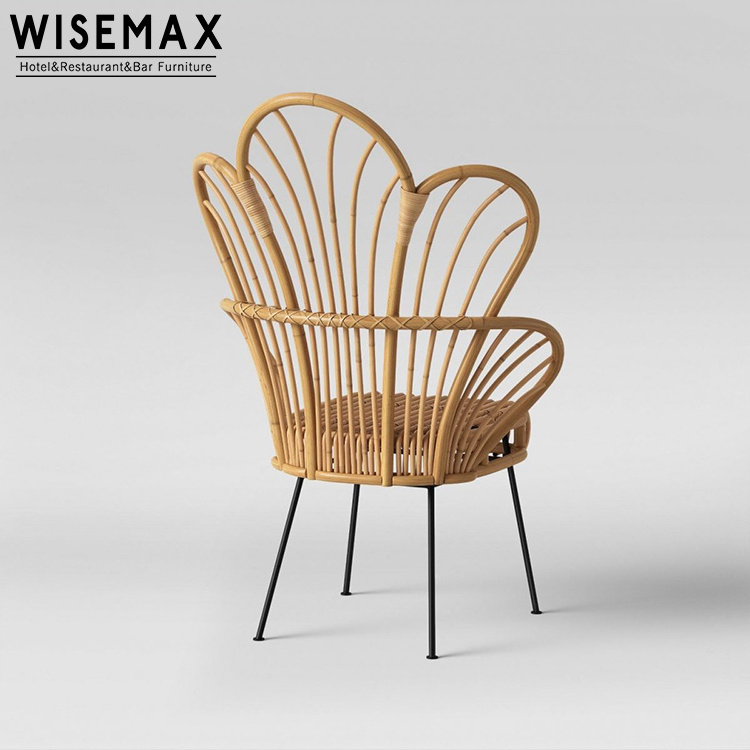 WISEAMX FURNITURE classic woven cane peacock rattan flower chair soft cushoin high back rattan restaurant indonesia rattan chair