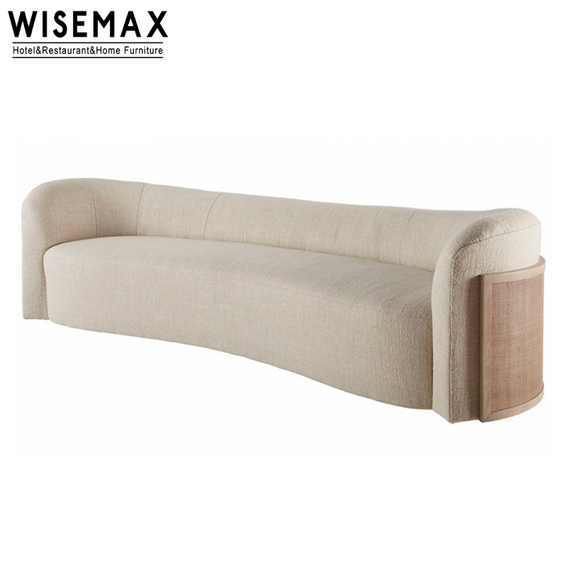 WISEMAX FURNITURE Retro Rattan Curved Backrest Sofa Set With Line Fabric Upholstery Foe Home Use Living Room Furniture