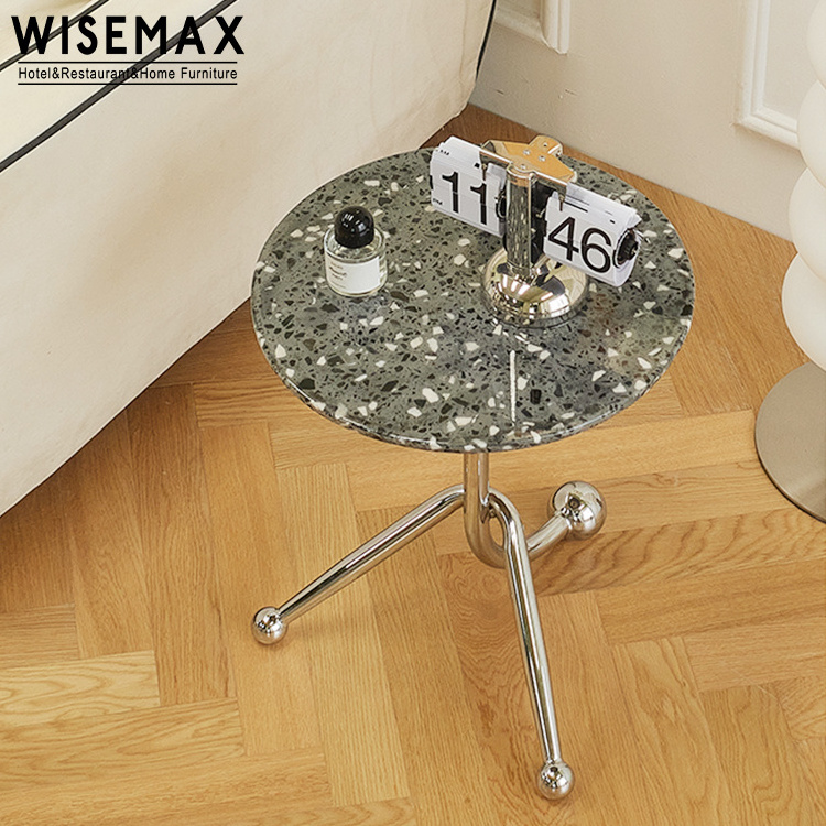 WISEMAX FURNITURE Nordic home living room furniture round terrazzo or plywood top metal frame side coffee table near sofa