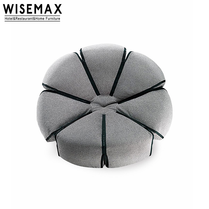 WISEMAX FURNITURE Nordic Fabric Solid Wood Frame Round Modern Bean Bag Chair Flower Leisure Lounge Chair for Living Room