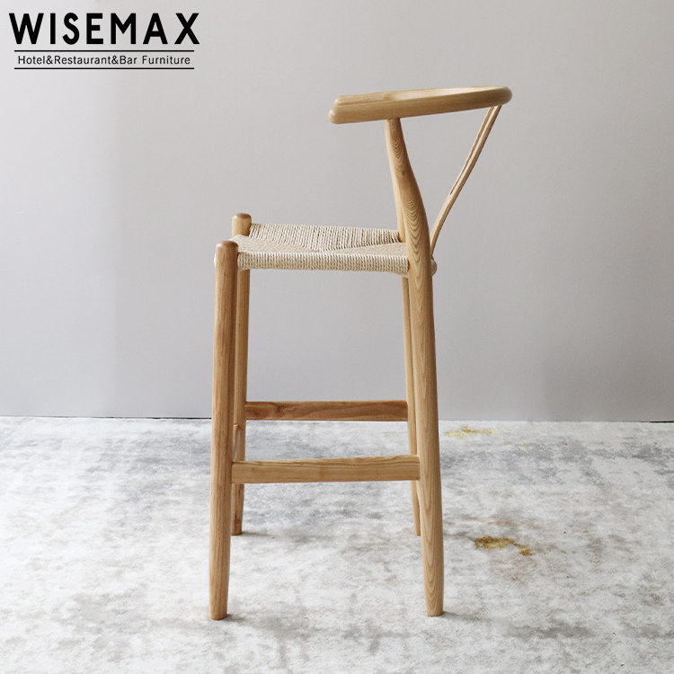 WISEMAX FURNITURE Hot sale wishbone wooden high bar chair with woven seat and backresr hans wegner bar stool chairs