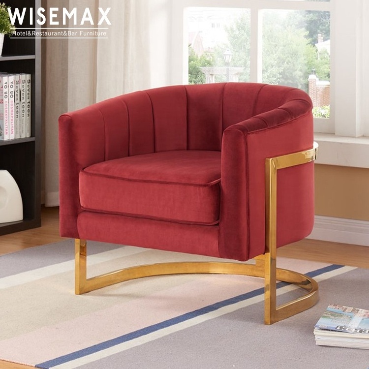 WISEMAX FURNITURE Modern Leisure Style Gold Metal Frame Vintage Navy Blue Soft Velvet Accent Sofa Living Room Chair