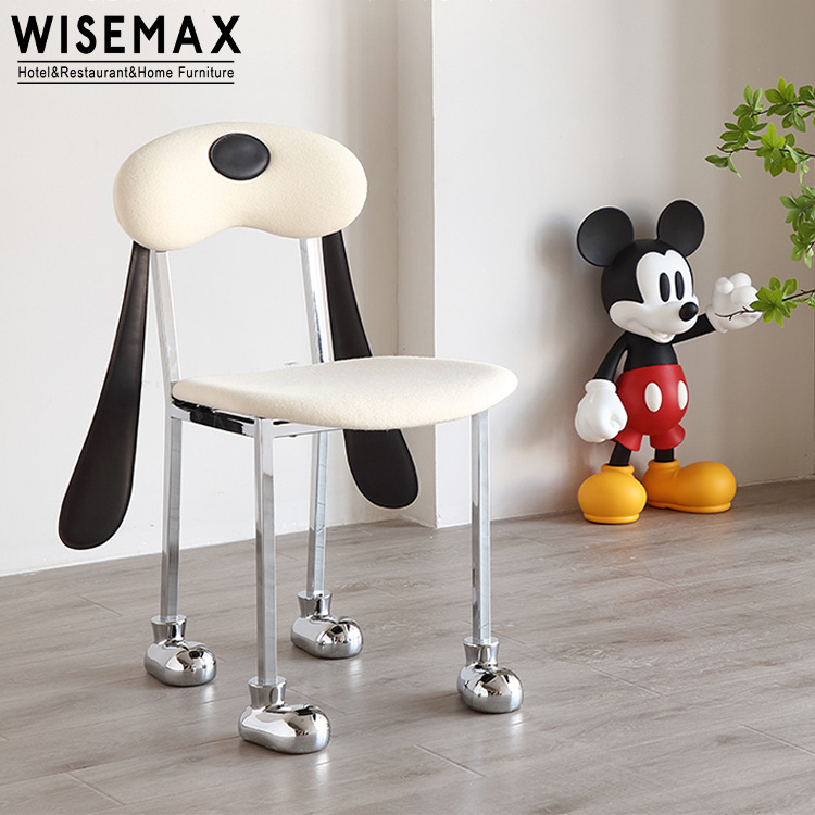 WISEMAX FURNITURE Modern lovely dog shaped leisure chair living room furniture fabric upholstery metal legs cute accent chair