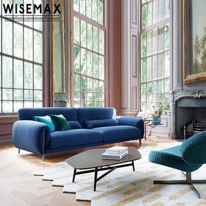 WISEMAX  FURNITURE living room sofas fabric luxury accent chair blue velvet with metal legs single sofa set for hotel home