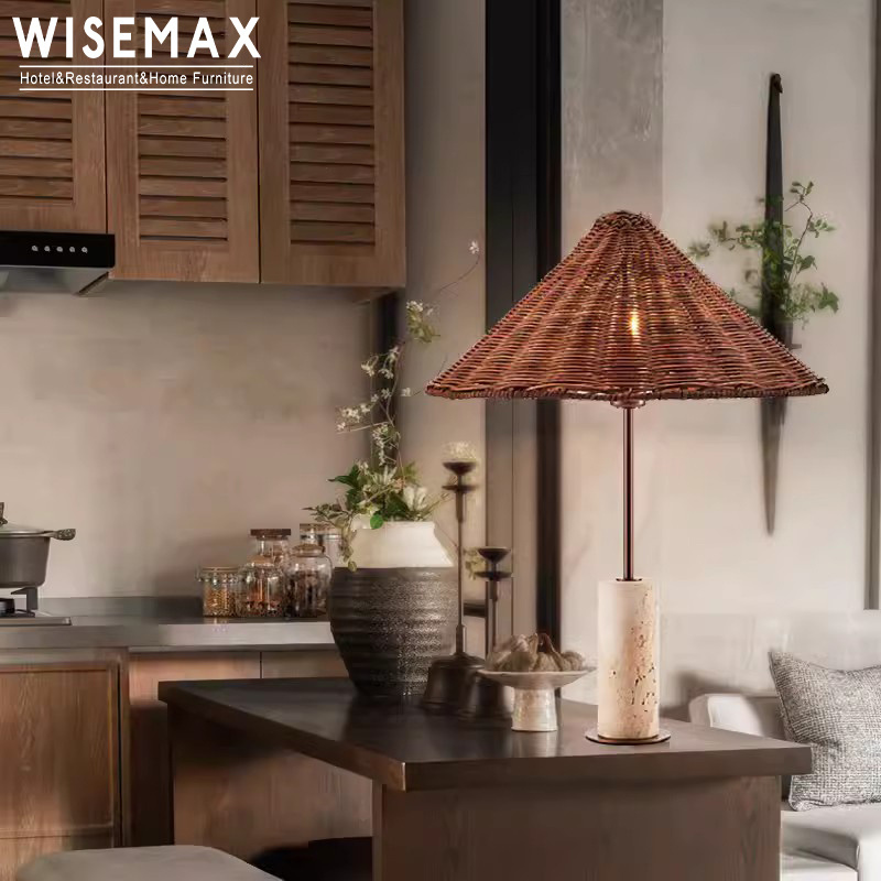 WISEMAX FURNITURE Hot sale home furniture bedside table lamp hand-woven rattan switch control desk light for living bedroom