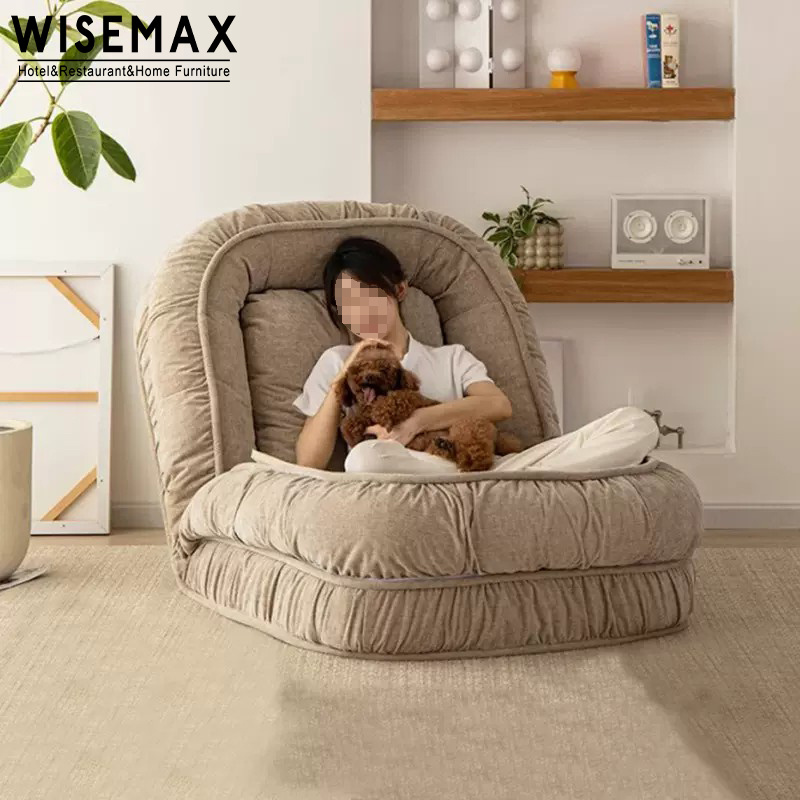 WISEMAX FURNITURE Wabi-sabi style lazy chair single sofa chair fabric upholstered leisure lounge chair for living room