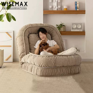 WISEMAX FURNITURE Wabi-sabi style lazy chair single sofa chair fabric upholstered leisure lounge chair for living room