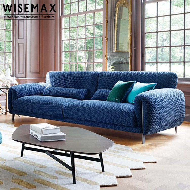 WISEMAX  FURNITURE living room sofas fabric luxury accent chair blue velvet with metal legs single sofa set for hotel home