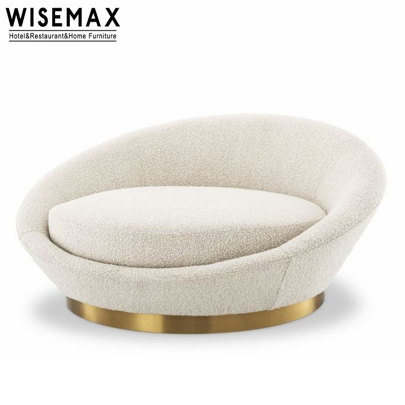 WISEMAX FURNITURE Italian cream style recliner chair living room furniture big rounded solid wood lamb wool boucle accent chair