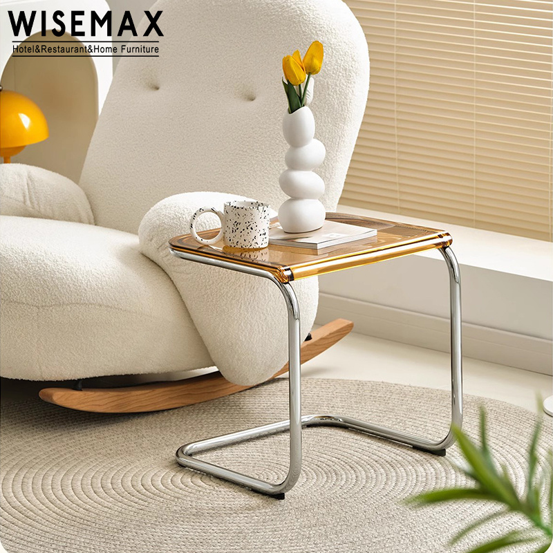 WISEMAX Nordic Simple Acrylic Square Coffee Table Low Shoe Vanity Stool for Living Room Chrome Metal Nightstands for Home Stay