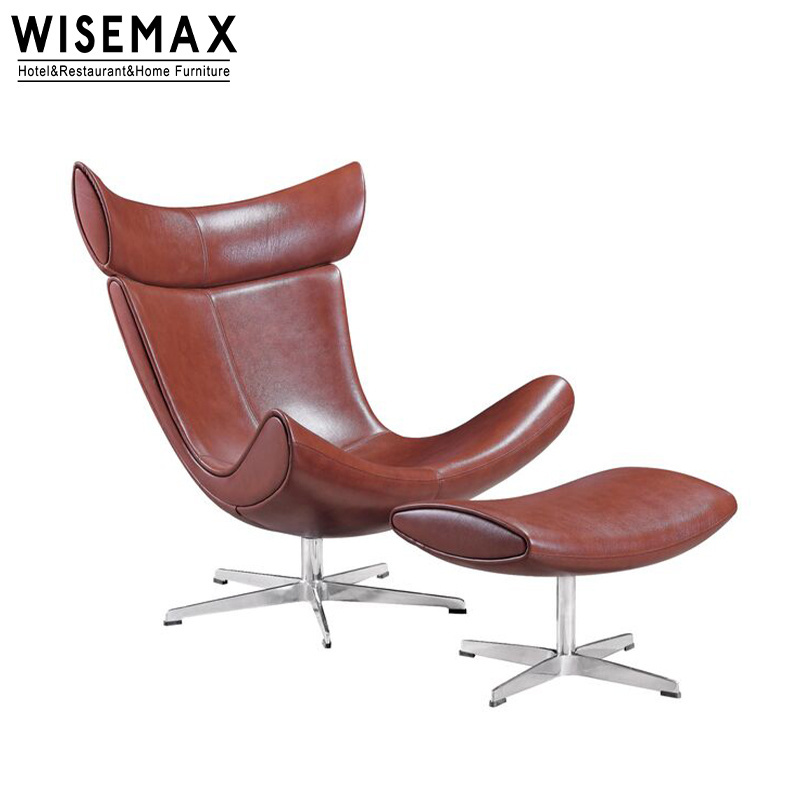 WISEMAX FURNITURE Modern design home furniture oversize egg shaped leisure chair leather recliner lounge chair with ottoman set