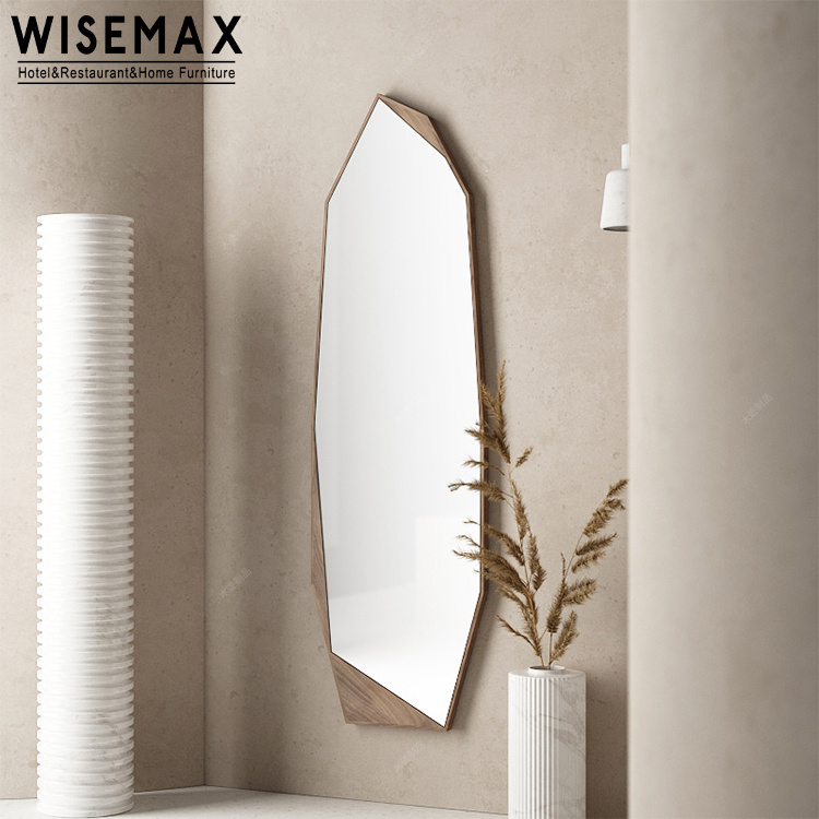 WISEMAX FURNITURE Minimalist home decor Large walnut wood side full length mirror Irregular shape hung floor mirror