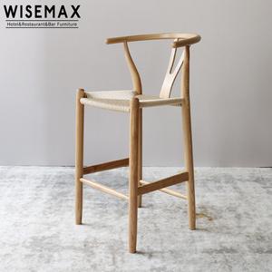 WISEMAX FURNITURE Hot sale wishbone wooden high bar chair with woven seat and backresr hans wegner bar stool chairs