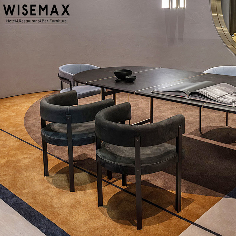 WISEMAX FURNITURE Luxury Restaurant Furniture Modern Arm Fabric Velvet Dining Chairs With Metal Legs Accent Living Room Chairs