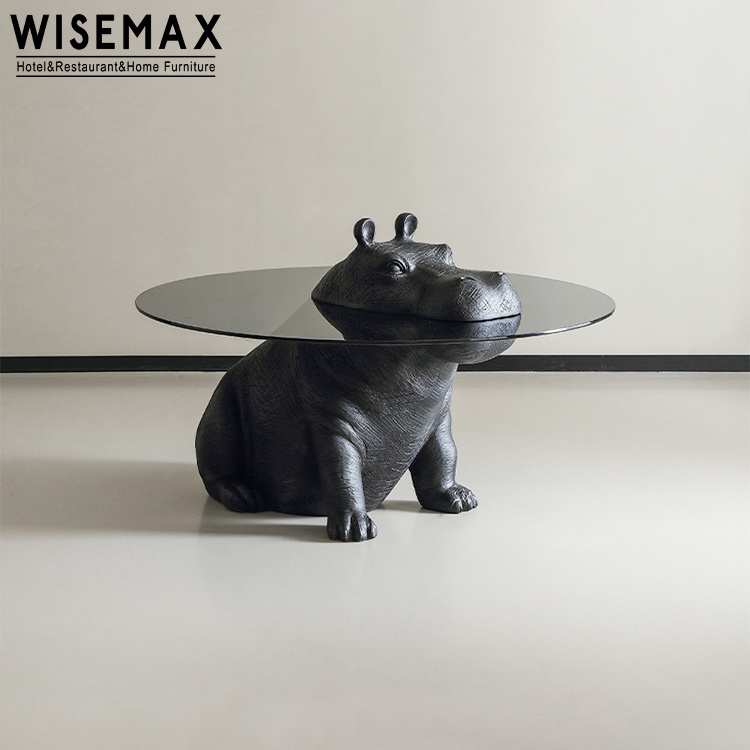 WISEMAX FURNITURE Wholesale living room side table unique nordic glass top black hippo coffee table for hotel villa