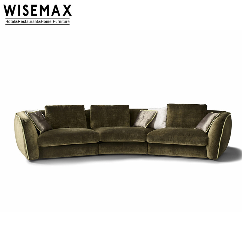 WISEMAX FURNITURE Modern Curved Sofa Customized Color Sofa Set Furniture Living Room Pine Wood Leather Sectional Sofa For Indoor