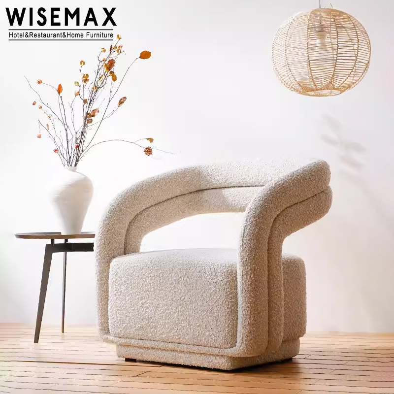 WISEMAX Modern Nordic Home Office Chairs Half round Backrest Lounge Chair in Boucle Fabric for Living Room Villa Hotel