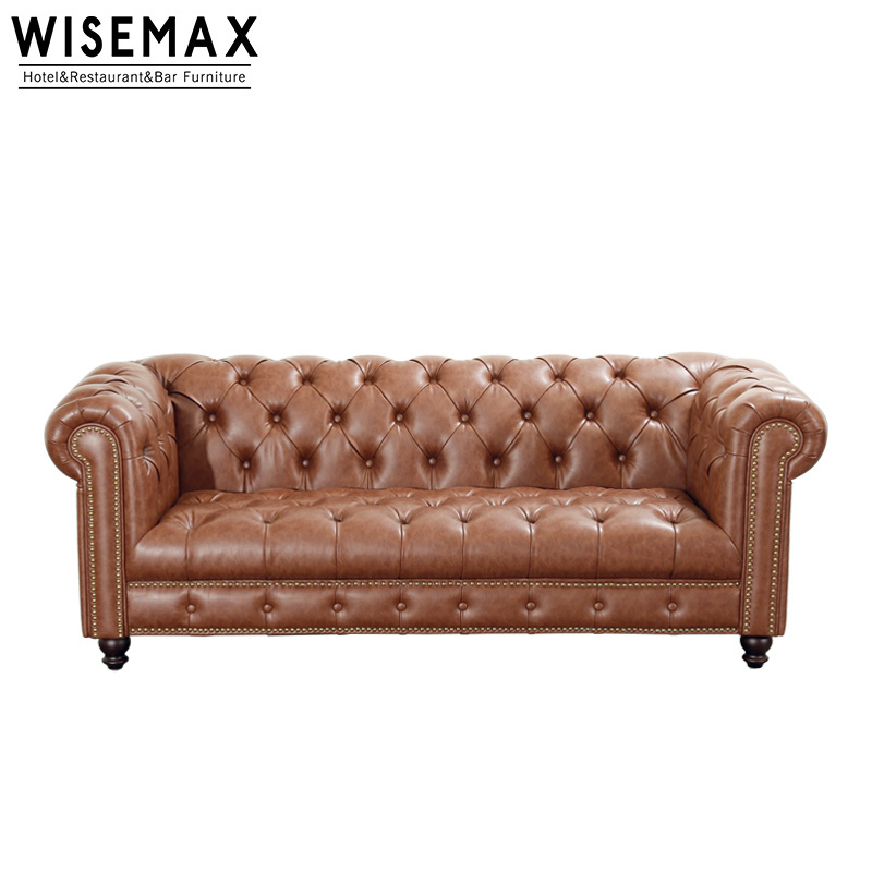 WISEMAX American modern furniture antique 3 seats upholstery vintage leather living room used chesterfield leisure sleeper sofa