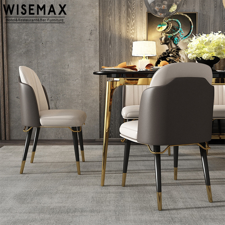 WISEMAX FURNITURE Modern Light Luxury ltaly Style Full PU Leather Hotel Restaurant Dining Chairs Dining Room Home Furniture