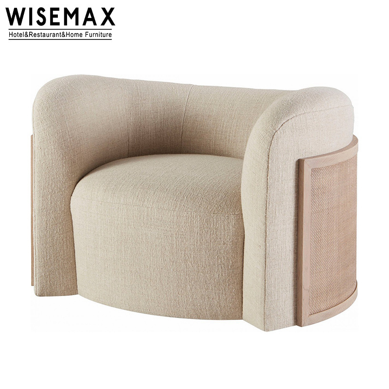 WISEMAX FURNITURE Retro Rattan Curved Backrest Sofa Set With Line Fabric Upholstery Foe Home Use Living Room Furniture