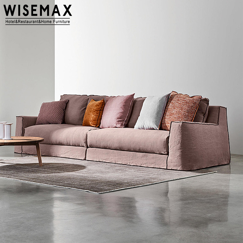 WISEMAX FURNITURE Minimalist country style couches sofa removed cover linen fabric armrest l shaped fabric living room sofas