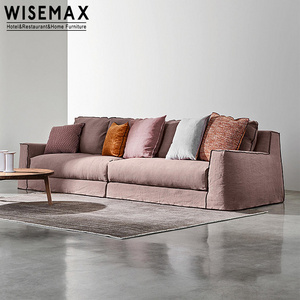 WISEMAX FURNITURE Minimalist country style couches sofa removed cover linen fabric armrest l shaped fabric living room sofas