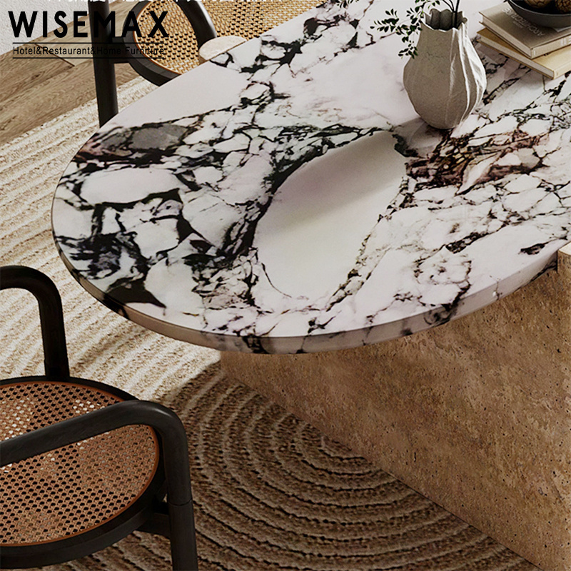 WISEMAX FURNITURE Newest royal Italian design contemporary natural marble sintered stone travertine dining table for dining room